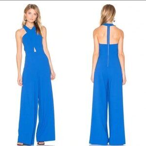 Alice + Olivia Trinity Cross Front Wide-Leg Jumpsuit in Cobalt Blue 0